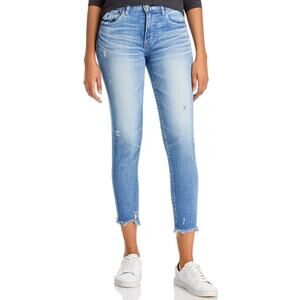 Moussy Vintage Diana Skinny Jeans Light Blue Distressed Raw Hem Cropped Ankle 26